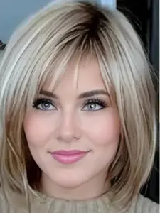 1 Piece of 8" Blonde Mixed Color Bob Wig, Women's Wig, European and American Fashion Wig, High-Quality Heat-Resistant and Breathable Synthetic Wig, Suitable for Daily Use, Parties And Cosplay, Synthetic Material Wigs
