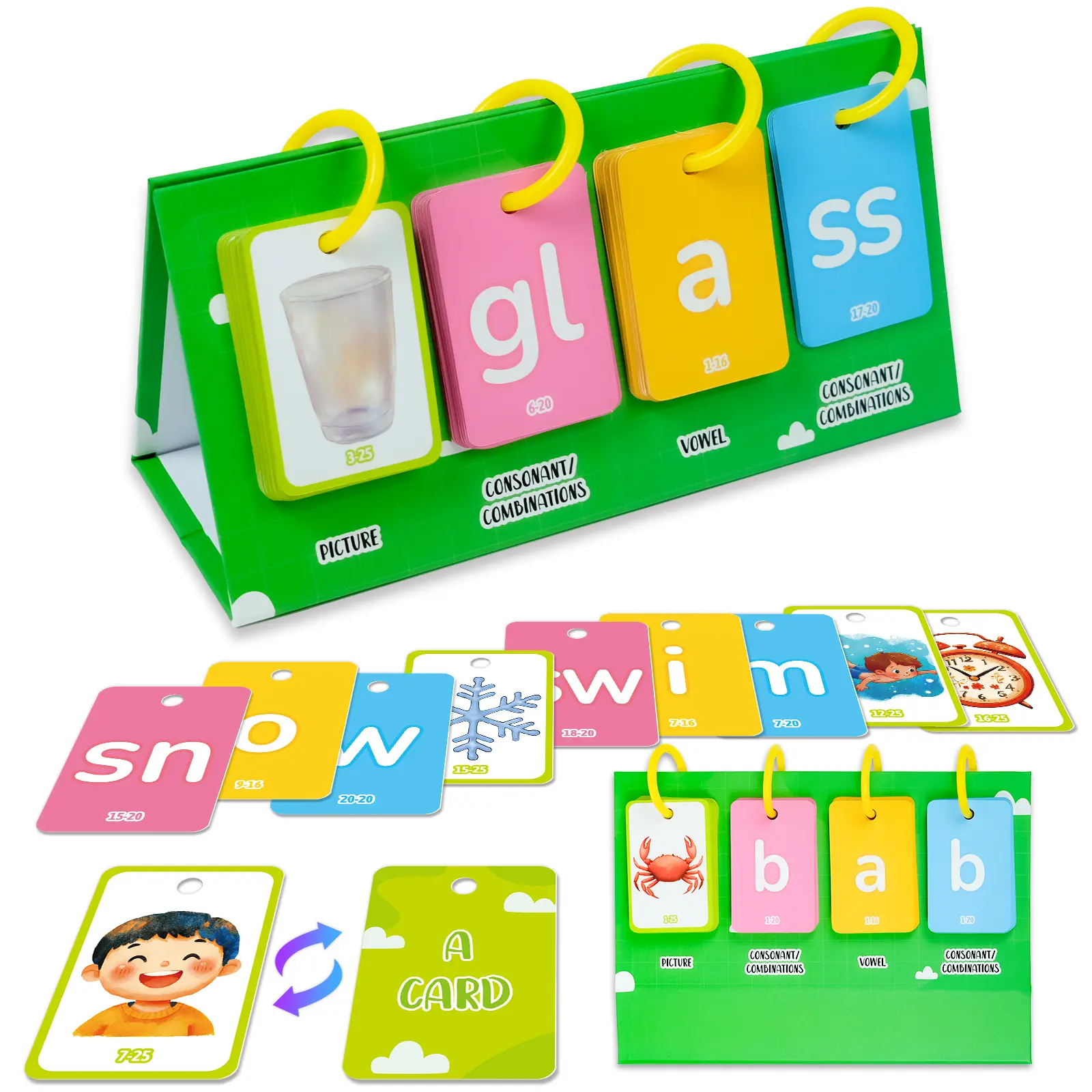 81pcs CVC Word Flip Chart Set - Desktop Interactive Spelling Learning Game Kit with Word Building Flash Cards, Kids' Educational Toy & Learning Materials