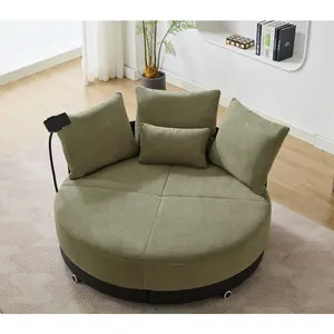 52.75'' Oversized Swivel Accent Chair, Round 360° Swivel Sofa Chair, Sleeper Chair for Couples, Round Chaise Longue Chair with Adjustable Phone Stand, Rotating Pulley, Pillows, Deep Seat Circle Single Cloud Sofa Chair for Living Room, Bedroom Apartment