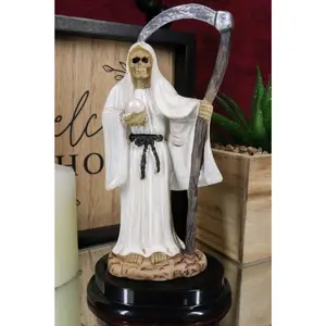 White Santa Muerte With Scythe Figurine 5.5" Tall Bone Mother Angel Of Purity
