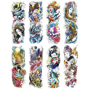 8-Piece Colorful Temporary Tattoo Set, Koi and Hannya Body Art Stickers, Waterproof Realistic Tattoos for Men & Women