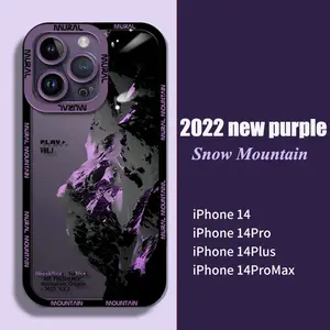 INS Purple Sunset Snow Mountain Phone Case for Iphone 14 13 12 11 Pro Max XR X XS 14 Pro Natural Scenery Shockproof Bumper Cover