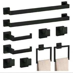 10-pieces Matte Black Bathroom Accessories set 23.6 Inch Bath Towe Bar Sets.