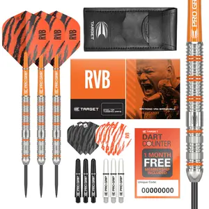 Target Darts Raymond Van Barneveld RVB 23G Tungsten Steel Tip Darts Set - 9 Pro Grip Shafts - 9 Pro Ultra Flights – Dart Wallet - Dart Counter App Coupon Bundle