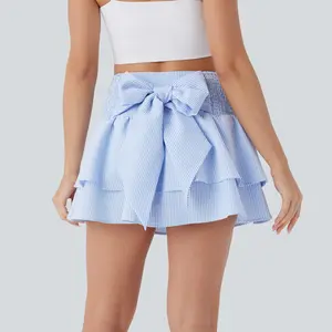 Halara High Waisted Tie Back Shirred Tiered Mini Casual Skirt