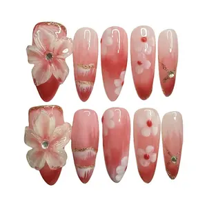 E127 handcrafted wearable nail with three-dimensional carved almond shape, versatile and detachable for repeated use. It can be used as a false nail or a press on nail