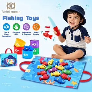 #Summervibes Bebamour Toddler Fishing Set - 10 in 1 Cloth Fishing Game Toddler Toys with Stacking Cups - Number Counting, Color Sorting Learning, Montessori-Inspired Fishing Game with 22 Pcs for 1 Year Old Boys Girls, Newborn/toddler Birthday Gift