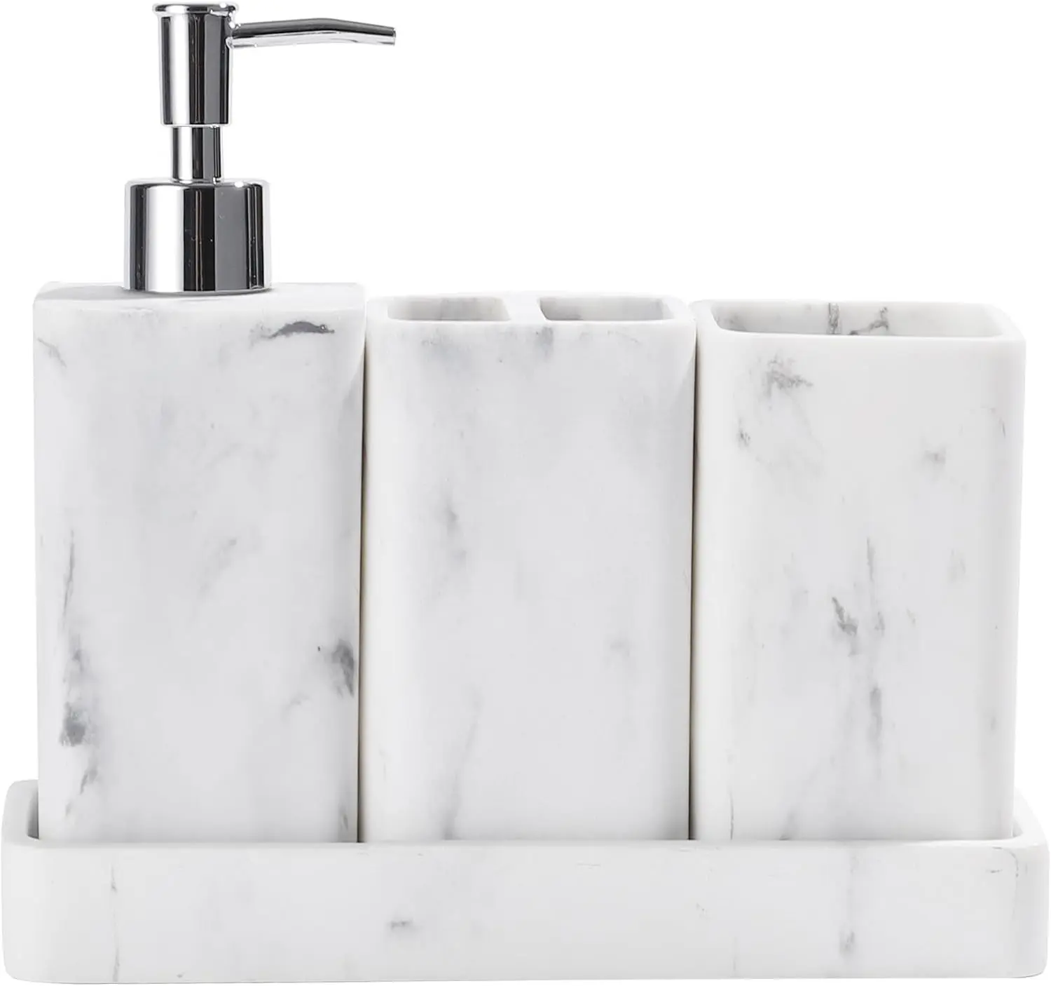 Bathroom Accessories Set, 4 Pcs Bathroom Accessory Set, Soap Dispenser, Toothbrush Holder, Qtip Holder Set, Bathroom Sets Complete, Bathroom Sink Set for Modern Home Decor, White