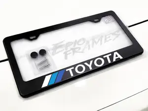 Blue Vintage Toyota Retro Style License Plate Frame TRD Off Road 4x4 Black Metal