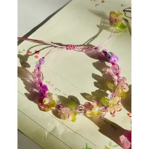 [NEW] Purple Cherry Blossom Bracelet | Handmade Wax Cord | Adjustable