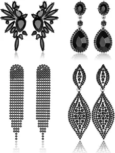 8 Pcs Clip on Earrings Women Dangle, Large Long Dangling Non Pierced Earrings Elegant Formal Big Bling Rhinestone Crystal Simulated Diamond Clip Earrings for Women Non Pierced Ears Heart Shape Earrings