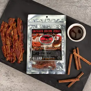 Maple Cinnamon Bacon Jerky - Dried Sugary Snack Sweet Flavor Profile