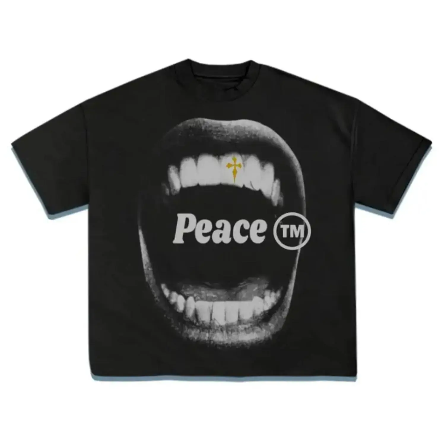 Men's Short-Sleeve Casual  T-Shirt - Bold  Peace Graphic, Artistic Mouth Print, Fashion Fabric,  Shortsleeve, Menswear, Tops, Tee, Graphic Shirts，cotton tee