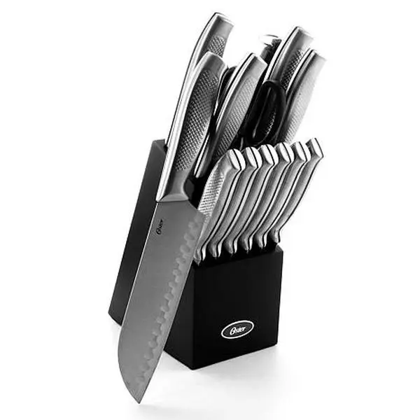 Oster Edgefield 14pc Steel Cutlery Knife Set with Black Knife Block