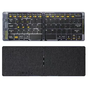 Mini Bi-fold Transparent Bluetooth Folding Keyboard Type-C Charging Portable Silent Tablet Bluetooth Keyboard