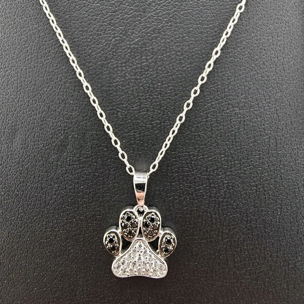 Silver 16-in Dog Fingerprint Pendant Necklace for Everyday Wear