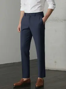 Men's New Loose Straight Leg Elastic Solid Color Formal Pants, Anti-Wrinkle Comfortable Business Casual Trousers for All Seasons Suit Pants