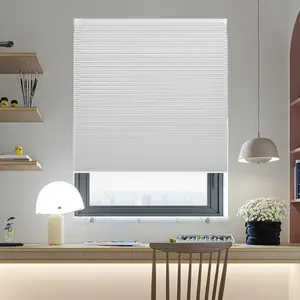 Cordless Honeycomb Blinds No Drill Blackout Cellular Shades, Custom Size Light Blocking Window Cover for Bedroom Kitchen - White