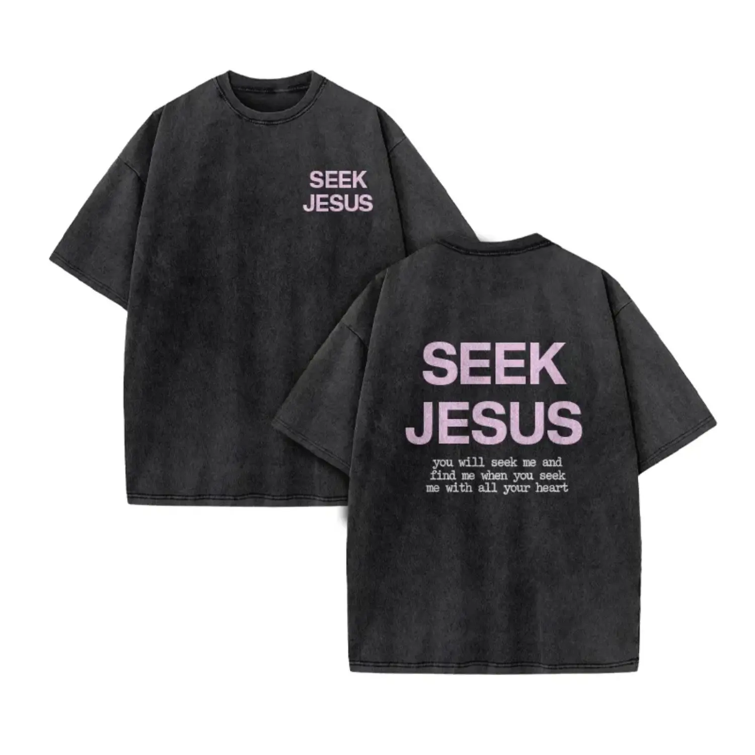 Women's Christian T-Shirt - "Seek Jesus" Vintage Washed Heavyweight Cotton Tee with a Casual Crew Neck and Relaxed Fit, Style