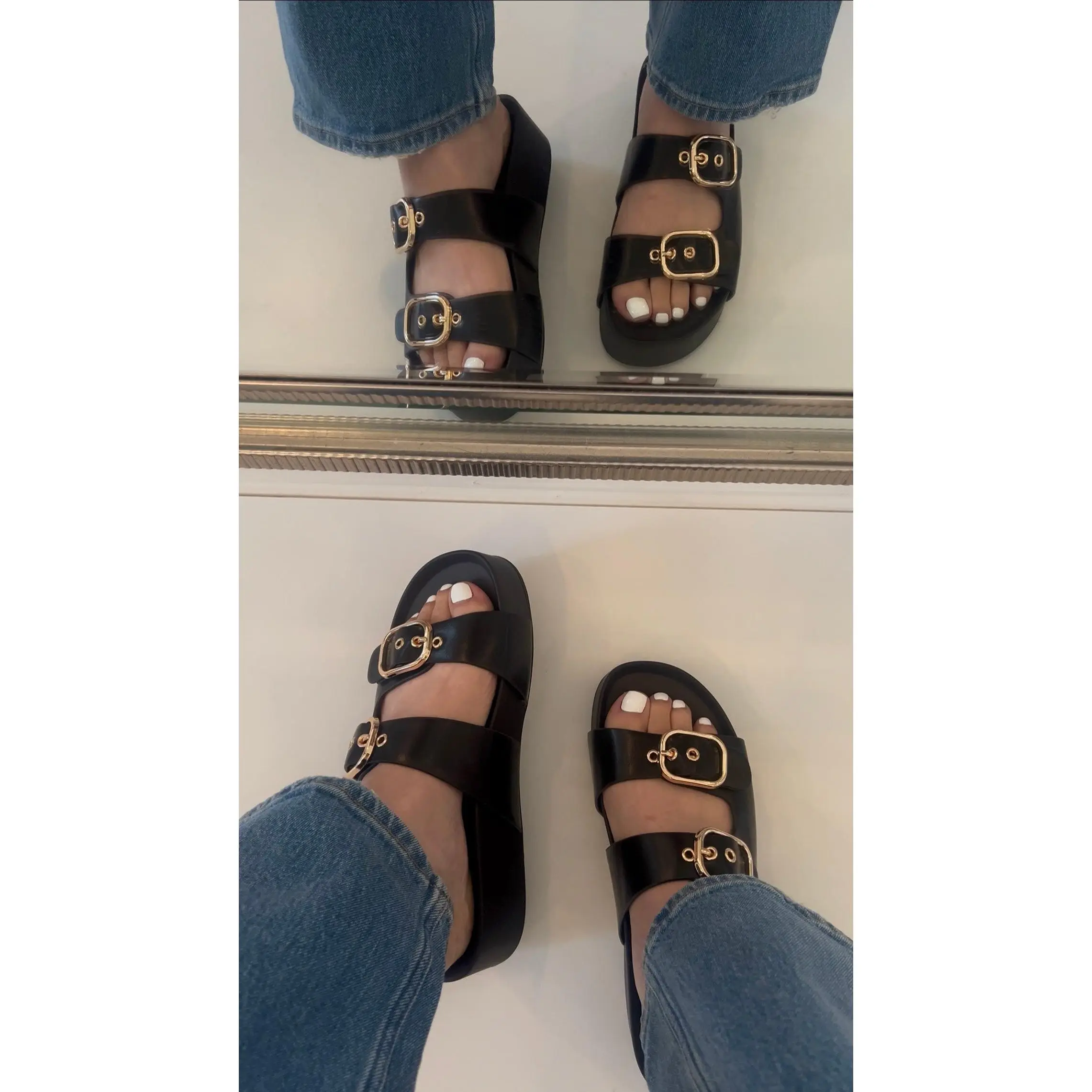 Luna Platform Double Buckle Sandal - Gold Hardware Double Adjustable Buckle