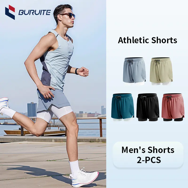 [B2FS]Buruite 2-IN-1 Men's Summer Outdoor Shorts 4 pockets Quick Dry Cargo Casual Work Hiking Shorts