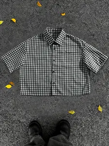 Men's Vintage Plaid Texture Short Sleeve Shirt, Comfortable Fitted Design, Fashion Letter Print, Casual All-Season Style