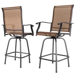 Outdoor Patio Swivel Bar Stools, All-Weather Textilene, Brown