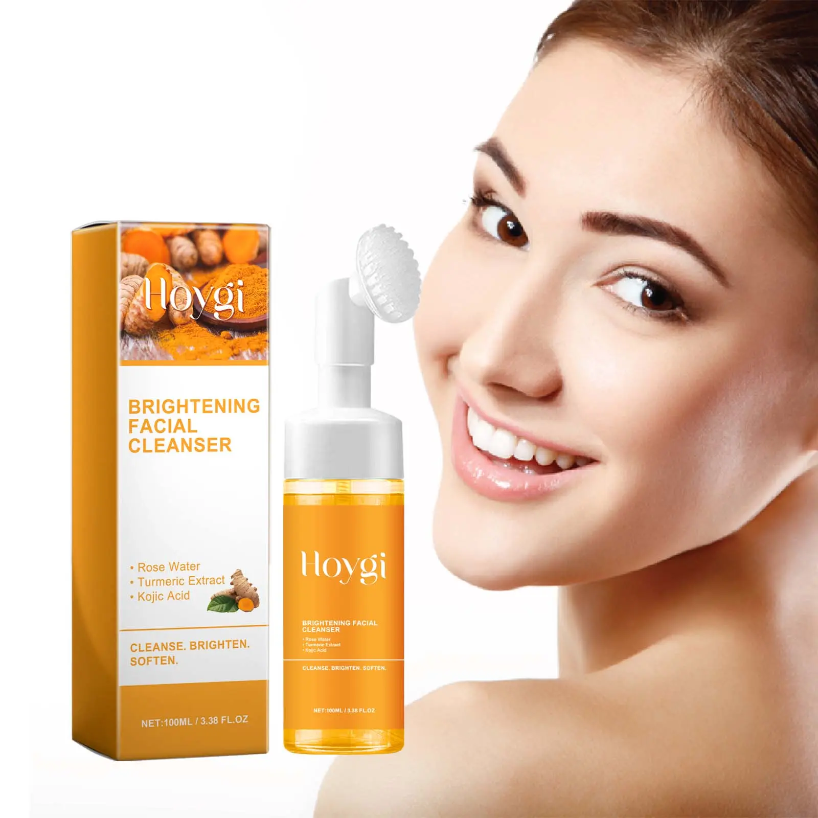 Turmeric Face Wash for Acne Scars & Pores - Facial Wash Deep Cleansing Foam with Kojic Acid & Rose Water, Brightening, Oil Control, for Oily & Acne-Prone Skin