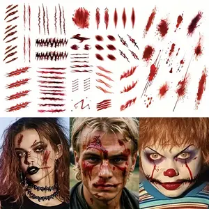 Halloween Temporary Tattoo Sticker, Waterproof Claw Mark, Scar and Blood Stain Design, Unisex-Perfect Party Gift, Halloween Body Art, False Bloody Temporary Tattoo Sticker, Suitable for Vampire Zombie Role Play, Masquerade, prank Decoration, Rectangular S