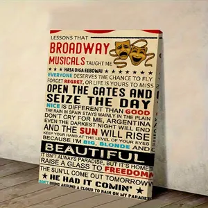 This is a 2D flat canvas wall with a Broadway musical theme and comes with a frame. It's perfect for modern living room decor and makes an excellent gift for musical fans