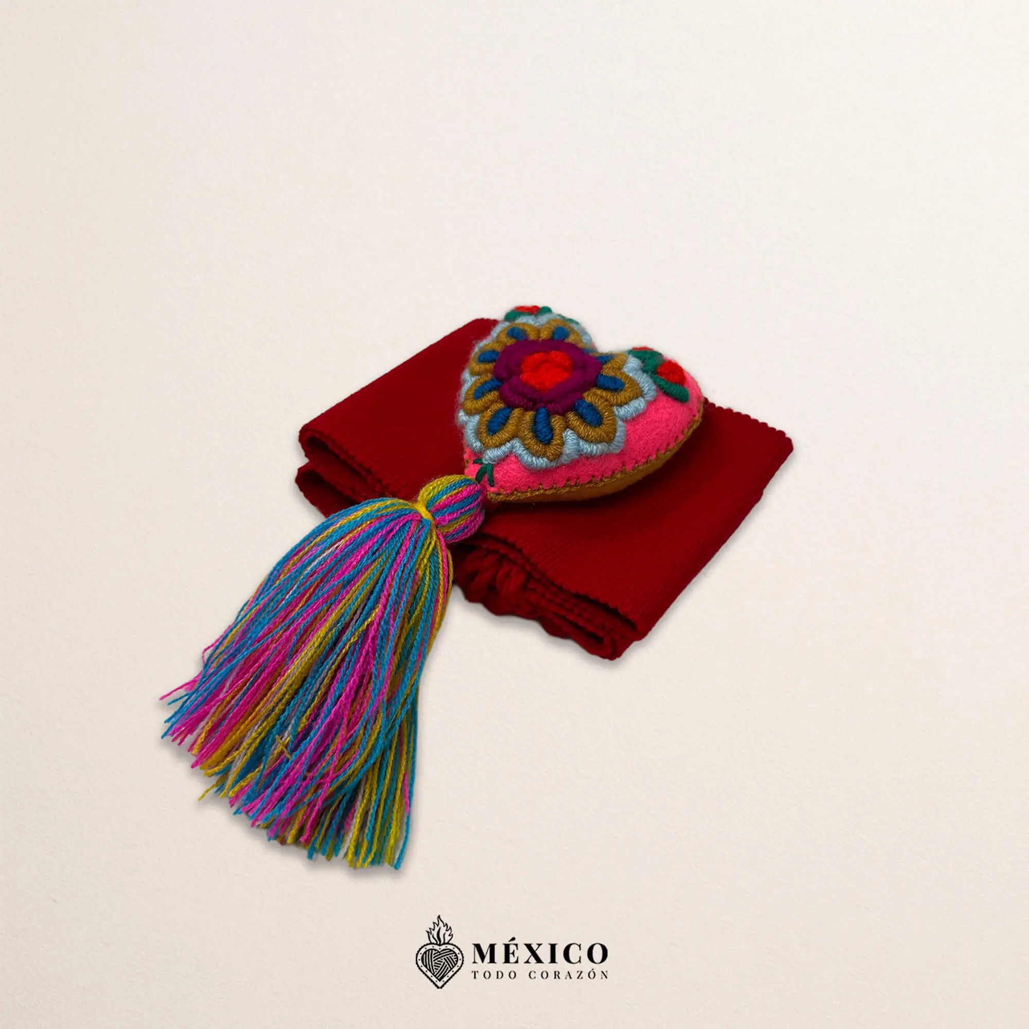 Red Artisan Mexican Waist Belt – Floral Heart Embellishment  display picture 1