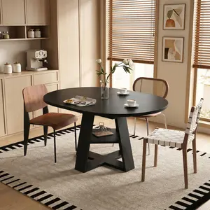 [Bellemave] 43.3in-59in Extendable Round Dining Table for 4-8, Modern Oval Kitchen Table with Wood Base & Storage Shelf, Removable, Space Saving