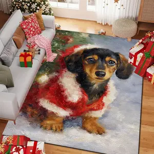 Cute Dachshund for Christmas Themed Floor Mat, Indoor Non-slip Mat, Machine Washable Doormat, Suitable for Kitchens, Dining Rooms, Bedrooms, Home Décor, and All Seasons. E3Y251119036