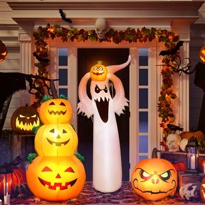 1pcs 4ft tall halloween inflatable decorative stacking pumpkins with led lights, festive inflatable yard decorations for halloween party, outdoor, garden, lawn decorations