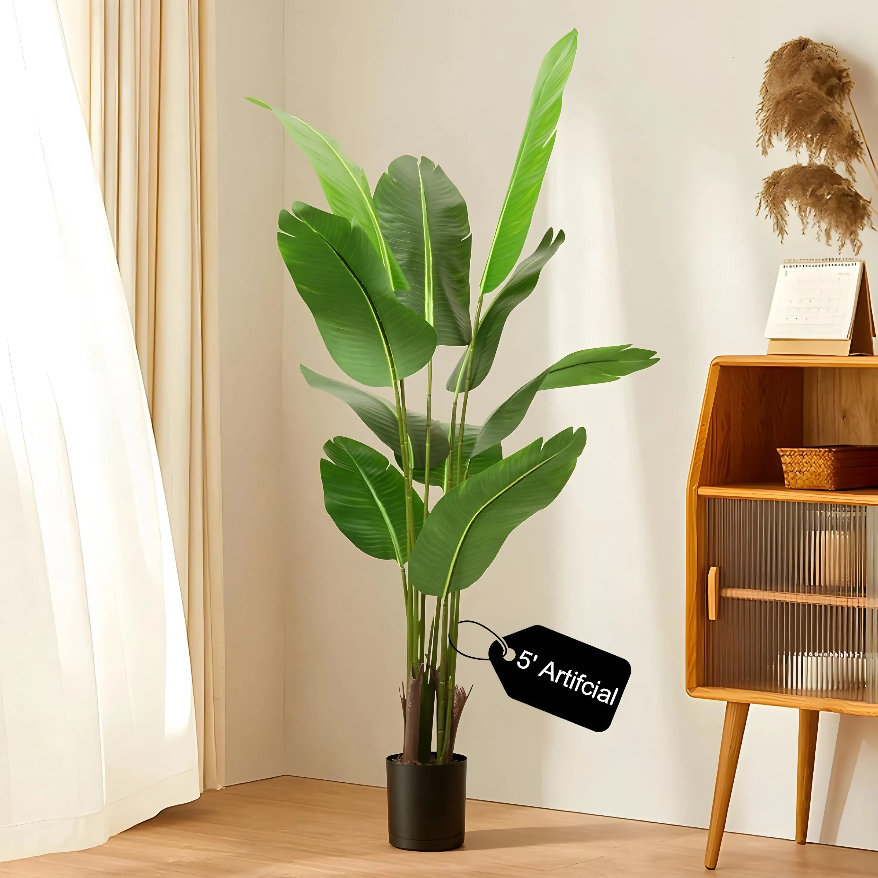 5ft Artificial Bird of Paradise Tree – Premium UV Resistant Faux Plant in Pot with Realistic Dried Moss, Lifelike Fake Flowers & Leaves for Home, Office, Garden, Outdoor Patio Décor – Tropical Houseplant Gift