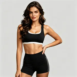 Two-Piece Set Women's Solid Sports Bra & High Waist Skinny Shorts Tracksuit Set,Breathable Comfortable Sports Outfits for Yoga GymWorkout Running, Ladies Sportswear for summer