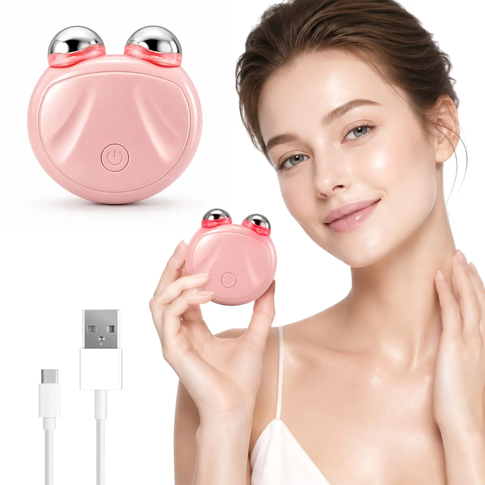 Rechargeable Mini Facial Massager, Portable Beauty Device with Red & Blue Light Modes and Gentle Vibration, Compact Face and Neck Care Tool for Home and Travel