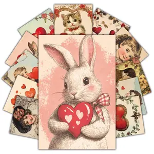 20pcs Vintage Valentine's Day Themed Postcards - Romantic Heart & Animals Design Frameless Small Posters for Home and Bedroom Decor, Holiday Anniversary Wall Collage Kit, Gift for Couples, Vertical Horizontal Cards