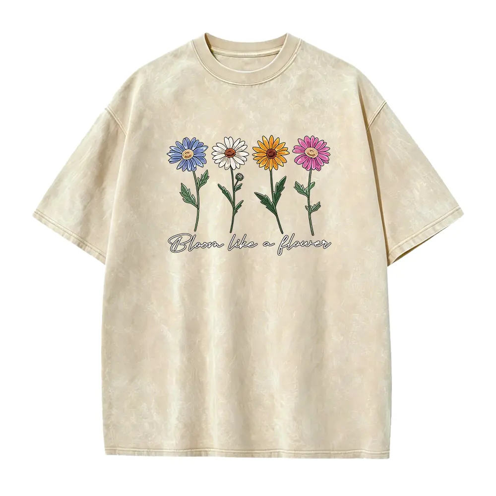 Smooth 100% Cotton T-Shirt for Women with 'Flower Bloom' Graphic, Casual Short Sleeve Round Neck, Seamless Loose Fit