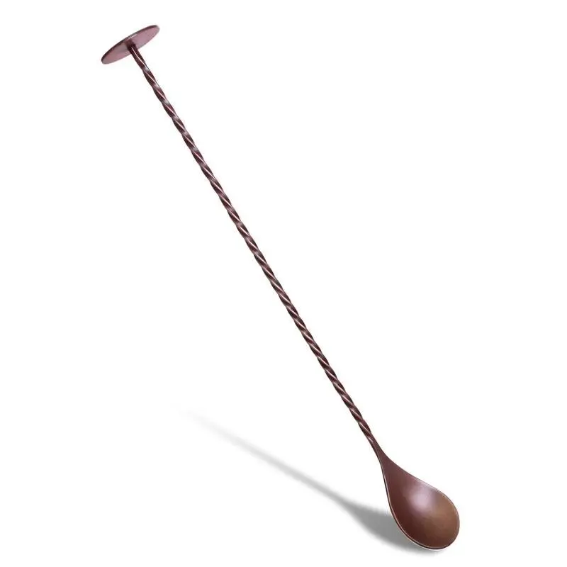 BarConic® 11 in Copper Metal Bar Spoon - Antique Look, Disk, Muddler Tip, Twisted Rod, Cocktail Stirring Utensil for Kitchenware, Bar & Wine Use