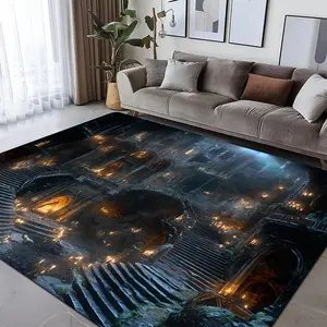Medieval Dark Castle Pattern Floor Mat, Gothic Style Stairs Pattern Non-slip Floor Carpet, Decorative Area Rug for Home Living Room Bedroom