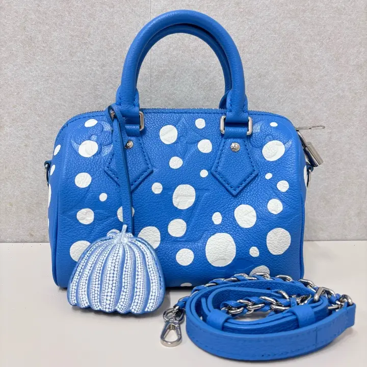 Pre-owned Louis Vuitton leather Shoulder Bags LV Speedy 20 Blue Polka Dot Limited Edition 22989314