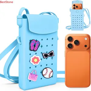 Silicone Crossbody Phone Purse with Adjustable Shoulder Strap, Magnetic Closure, DIY Holes with 15 Charms – Stylish Everyday Cell Phone Bag for Women
