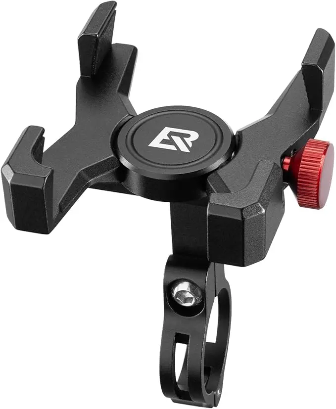 ROCKBROS Aluminum Cycling Phone Holder - Adjustable Handlebar Accessories with Multi-Diameter Handlebar & Headset Cap Mounts, Antislip Pads, Charging Port Access, Secure Durable Design for 4.7-7.1 In Phones, Bicycle Ride