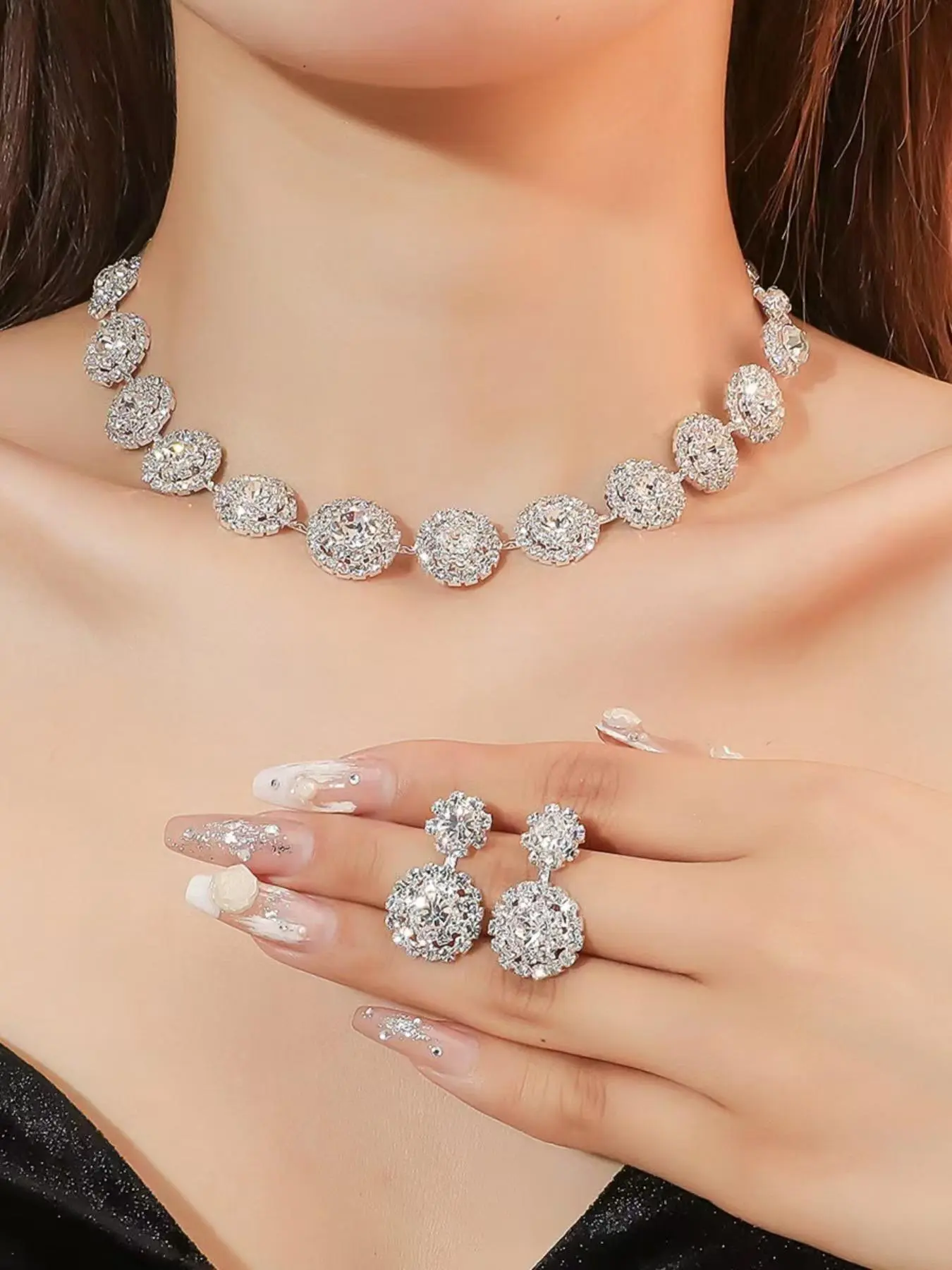 Women's Elegant Rhinestone Decorated Necklace & Dangle Earrings, Necklace and Earring Set, Exquisite Trendy Matching Teardrop Jewelry Set, Fashionable Accessories for Party & Daily Clothing Decor