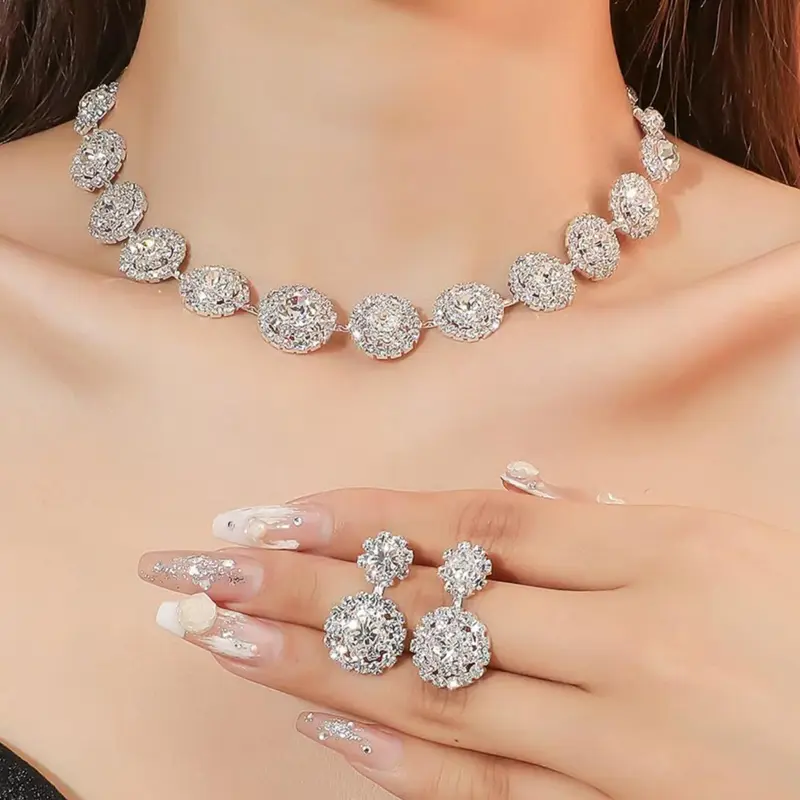 Women's Elegant Rhinestone Decorated Necklace & Dangle Earrings, Exquisite Trendy Matching Teardrop Jewelry Set, Fashionable Accessories for Party & Daily Clothing Decor Necklaces Earrings Set
