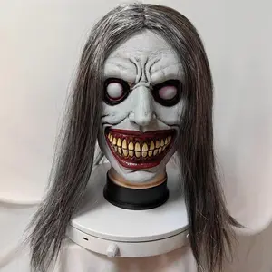 Halloween Terror Latex Exorcist Mask Happy Smile White Eyed Demon Exorcist Headgear Halloween Party Supplies COS Costume Masks