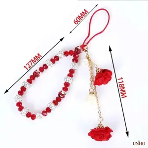 Creative Plaster Flower Short Phone Wrist Lanyard, Shiny Crystal Hand Rope Bracelet Floral Pendant Charm, Multi-Use Stylish Phone Case Neck Strap Accessory For Women Daily Wear
