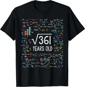Square Root of 361 - 19th Birthday Gift - 19 Years Old - Math Bday Tee