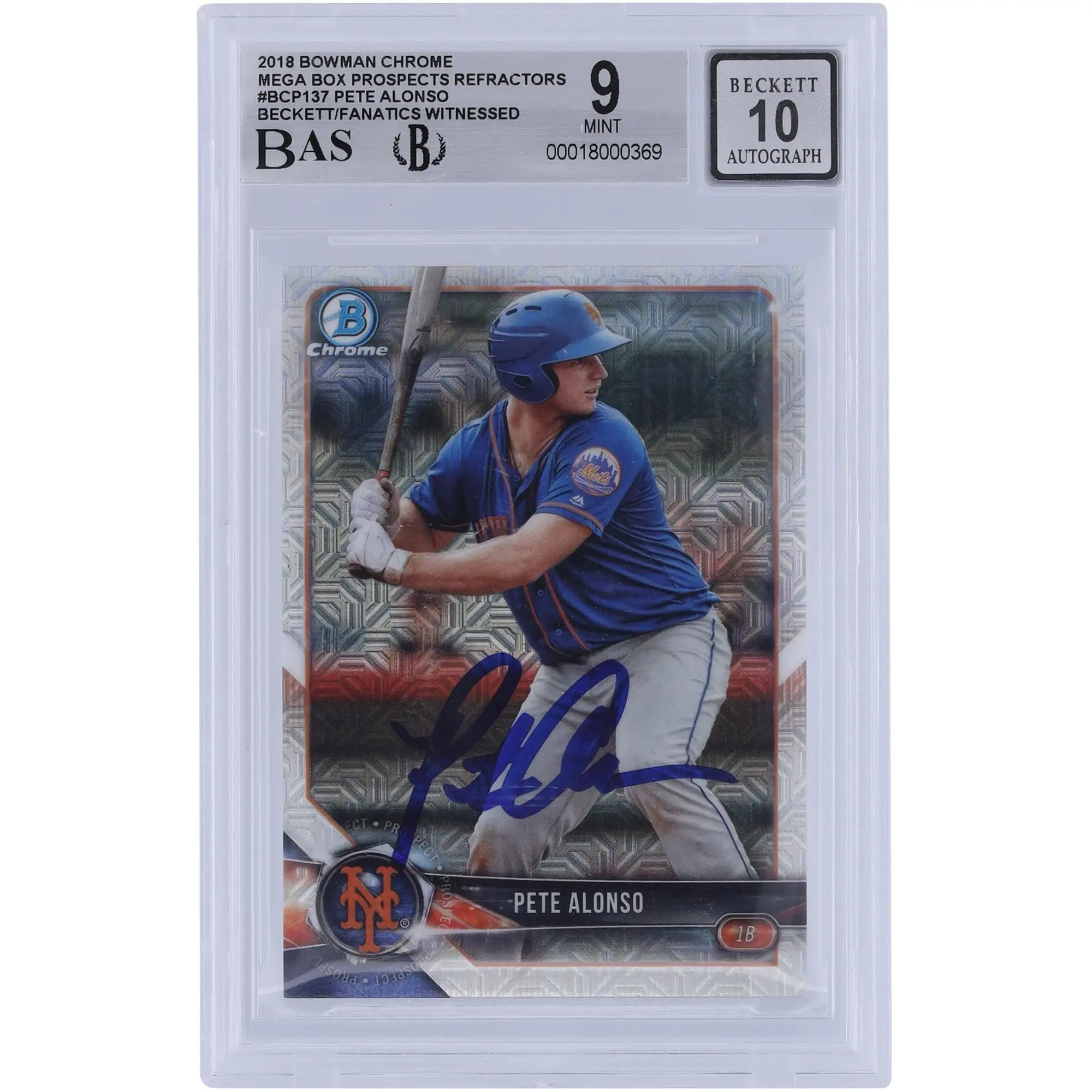 Pete Alonso New York Mets Autographed 2018 Bowman Chrome Prospects Mega Box Refractor #BCP137 Beckett Fanatics Witnessed Authenticated 9/10 Card - Fanatics Authentic Certified